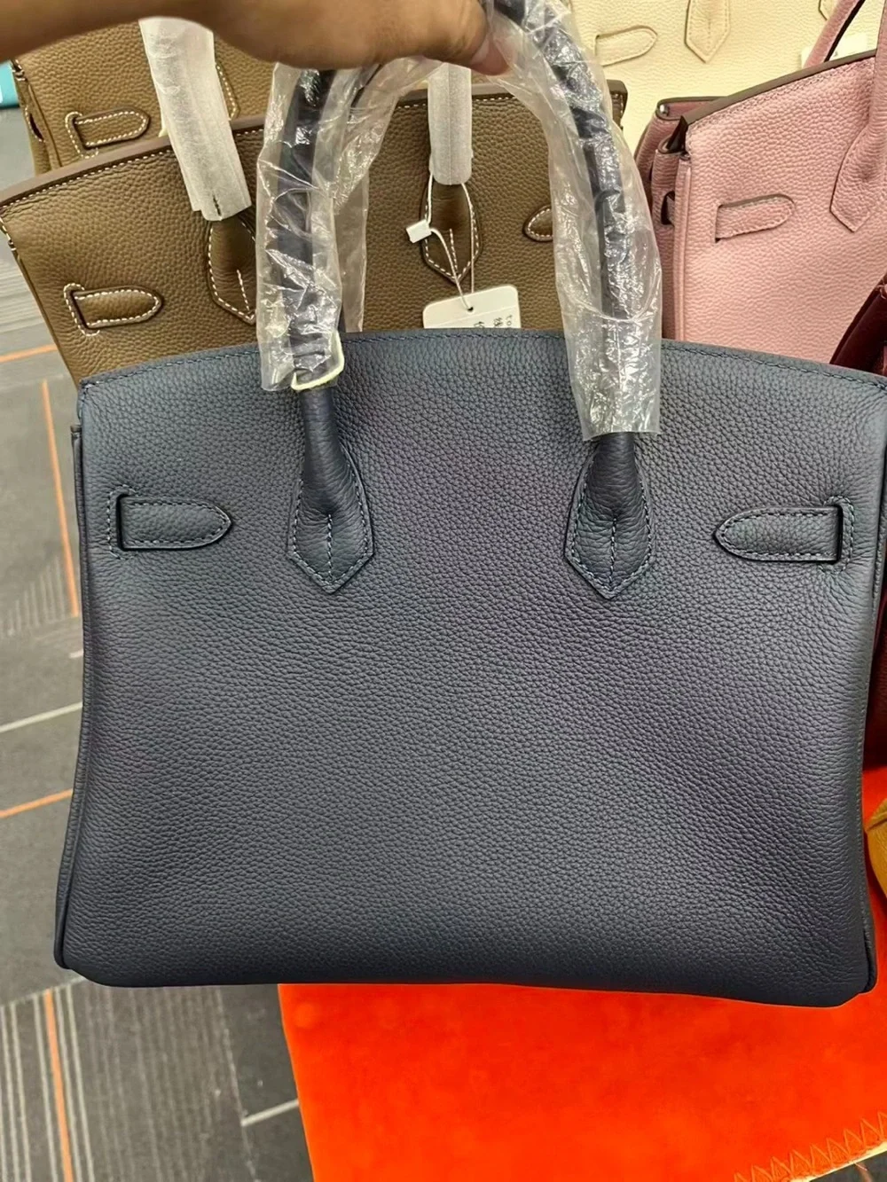 Classic Navy Leather Satchel Handbag H BIRKIN GHW TOGO BLEU NUIT 35 CM